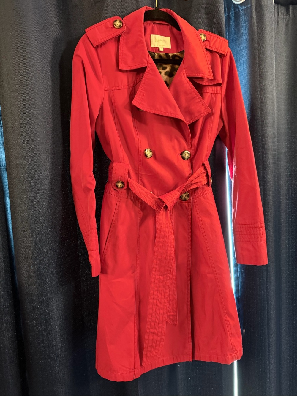 Laundry By Shelli Segal Red Double-Breasted Trench Coat with Belt